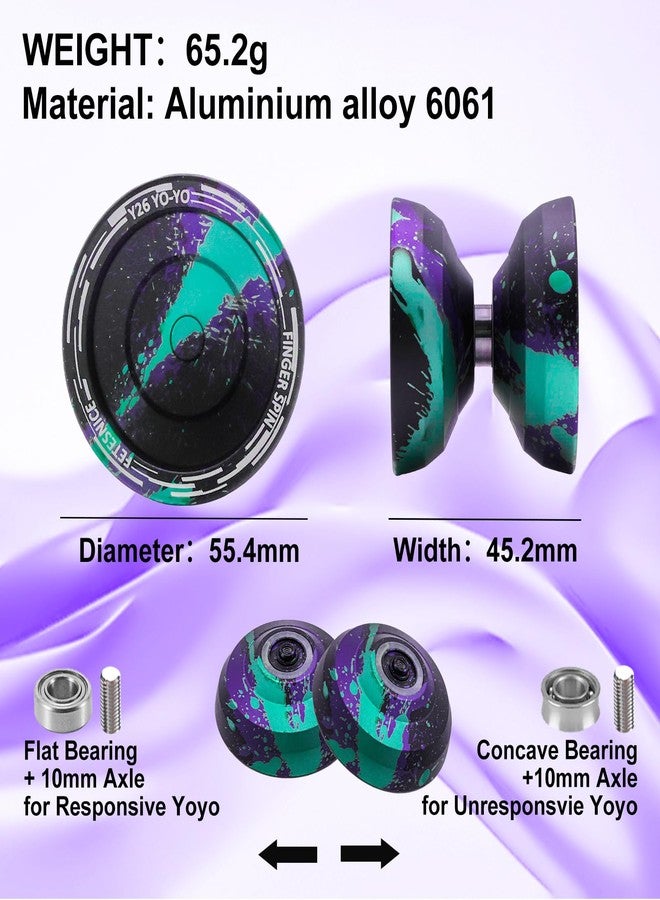 FETESNICE Y26 Professional Butterfly Yo-Yo - Dual Mode Responsive/Unresponsive Finger Spin Yoyo for Kids, Adults & Competition Players | Pro Yo-Yo with 10 Strings + Case & Gloves（Black Green Purple） - Image 3